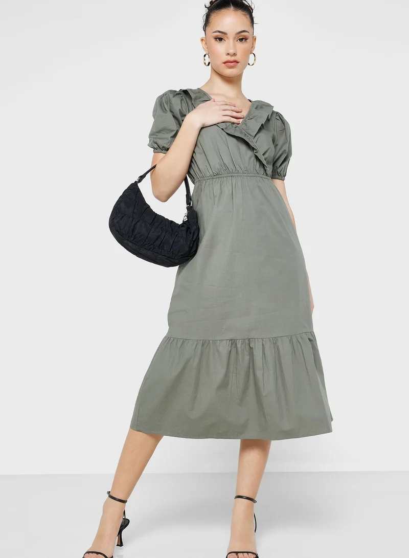 River Island Petite Ruffled Cotton Midi Dress