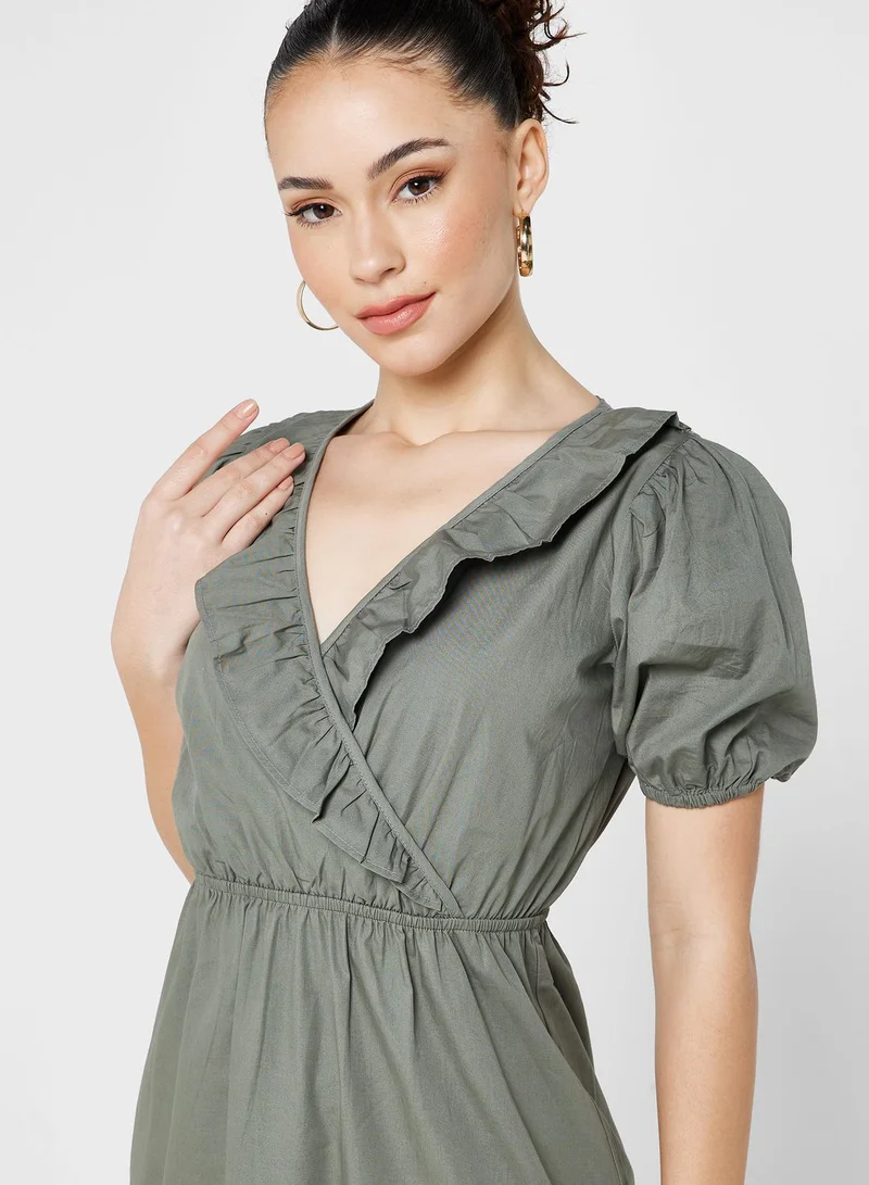 River Island Petite Ruffled Cotton Midi Dress