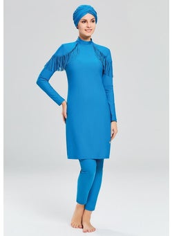 Adasea 4105 Petrol Tassel Detailed Full Length Lycra Hijab Swimsuit  - Image 2