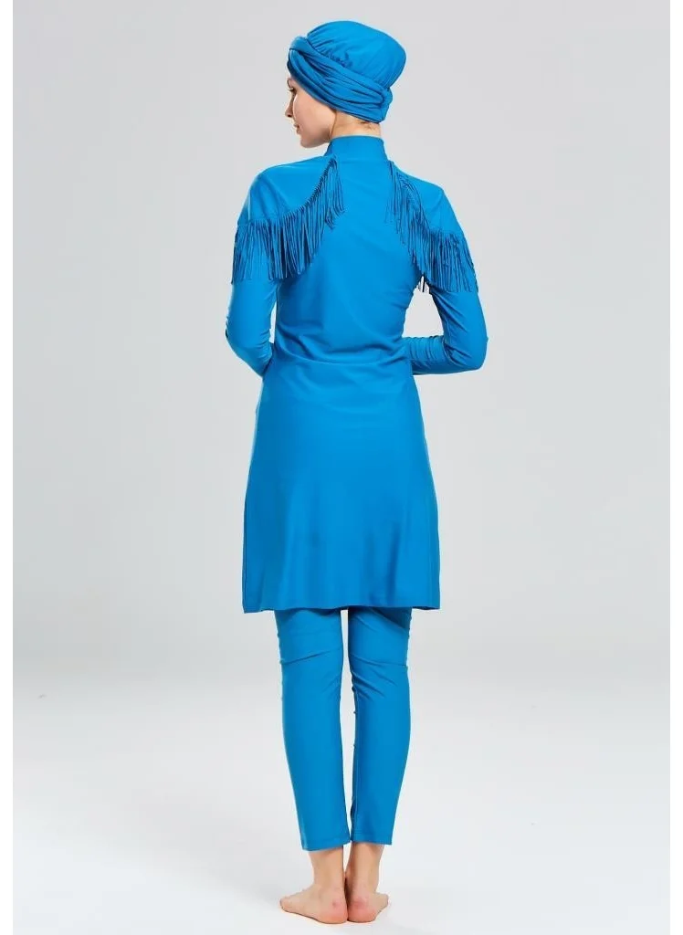 Adasea 4105 Petrol Tassel Detailed Full Length Lycra Hijab Swimsuit