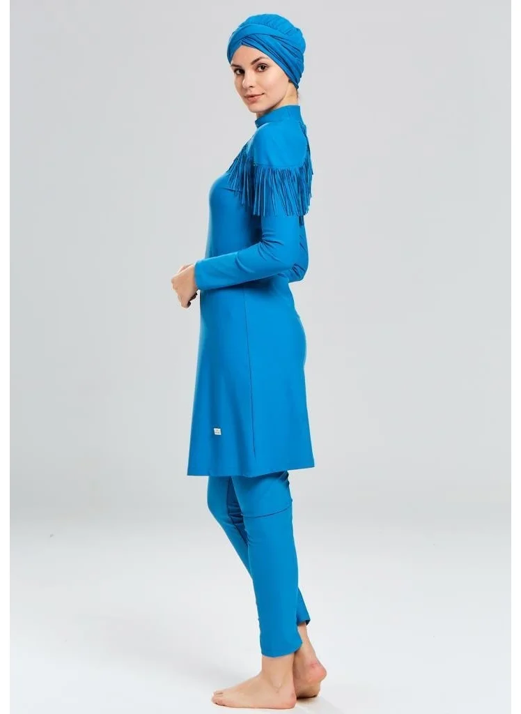 Adasea 4105 Petrol Tassel Detailed Full Length Lycra Hijab Swimsuit
