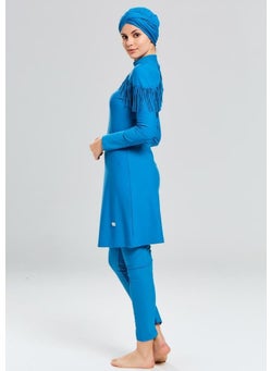 Adasea 4105 Petrol Tassel Detailed Full Length Lycra Hijab Swimsuit  - Image 4