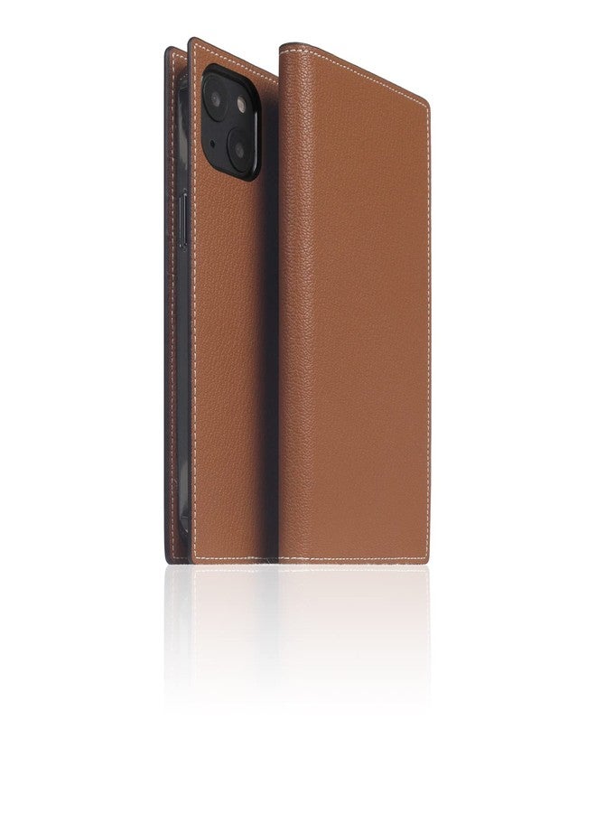 SLG D6 Hybrid Grain Leather Wallet Case for iPhone 14 Plus - Handcrafted Diary Style with Card Holders and Side Cash Pocket, Gift Box Included (Saddle Brown) - Image 1