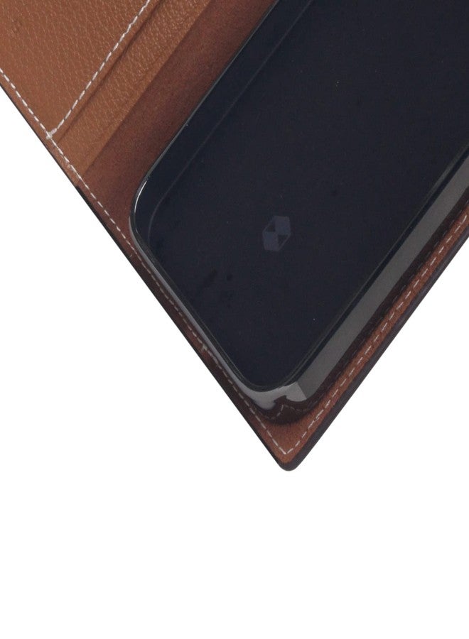 SLG D6 Hybrid Grain Leather Wallet Case for iPhone 14 Plus - Handcrafted Diary Style with Card Holders and Side Cash Pocket, Gift Box Included (Saddle Brown) - Image 5