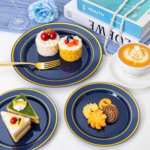 NOCCUR 200PCS Navy Blue Plastic Plates for 100 Guests - Include 100PCS 10" Dinner/ 100PCS 7" Dessert Disposable Plates Heavy Duty - Ideal for Party/Graduation/Memorial Day - Image 4