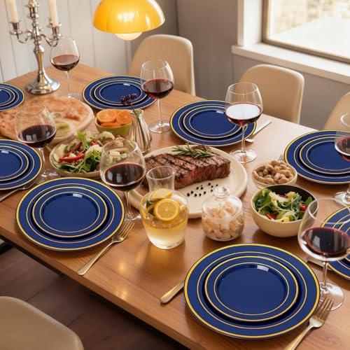 NOCCUR 200PCS Navy Blue Plastic Plates for 100 Guests - Include 100PCS 10" Dinner/ 100PCS 7" Dessert Disposable Plates Heavy Duty - Ideal for Party/Graduation/Memorial Day - Image 5