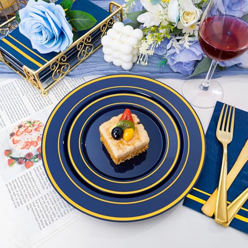 NOCCUR 200PCS Navy Blue Plastic Plates for 100 Guests - Include 100PCS 10" Dinner/ 100PCS 7" Dessert Disposable Plates Heavy Duty - Ideal for Party/Graduation/Memorial Day - Image 3