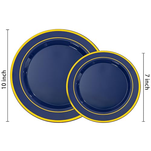 NOCCUR 200PCS Navy Blue Plastic Plates for 100 Guests - Include 100PCS 10" Dinner/ 100PCS 7" Dessert Disposable Plates Heavy Duty - Ideal for Party/Graduation/Memorial Day - Image 2