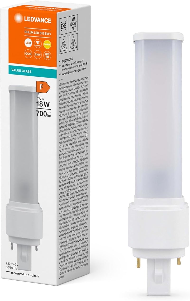 LEDVANCE Osram Dulux D 2-Pin LED Light Bulb 7 Watts G24D-2, 4000K Cool White Light Plugin – Compact Energy Saving Bulb - Image 2
