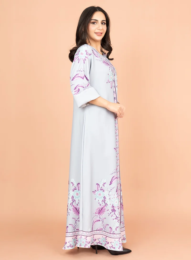 IKKXA Crystal Enchant Print Jalabiya IK1017 Grey