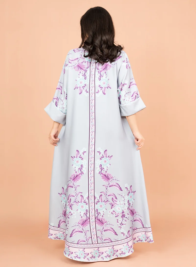 IKKXA Crystal Enchant Print Jalabiya IK1017 Grey