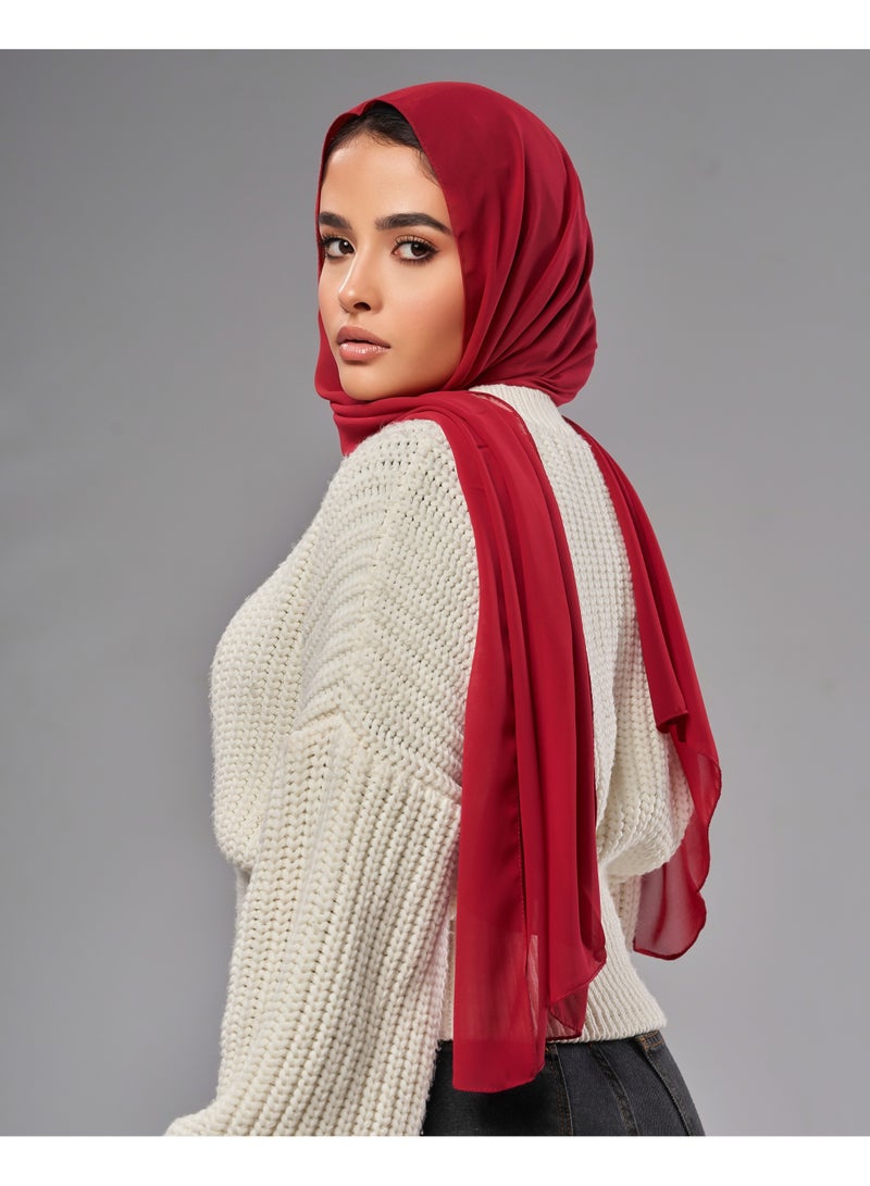 Lavezzi Soft Chiffon Hijab for Women, Solid Color Soft Chiffon Crepe Hijab Scarf – Long Fashion Hijabs Scarves - Muslim Scarf Hijab – Hijab Shawl - Burgundy - Image 4