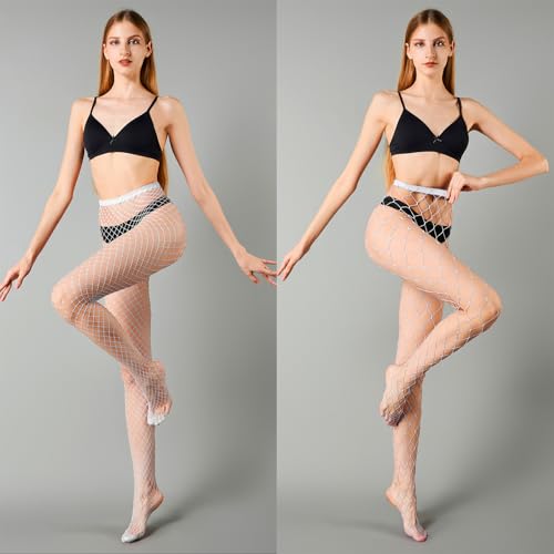 MengPa Women's Fishnets Tights High Waist Stockings Party Thigh High Pantyhose 2Pcs (White-(L&XL Gride)) 2441 - Image 5