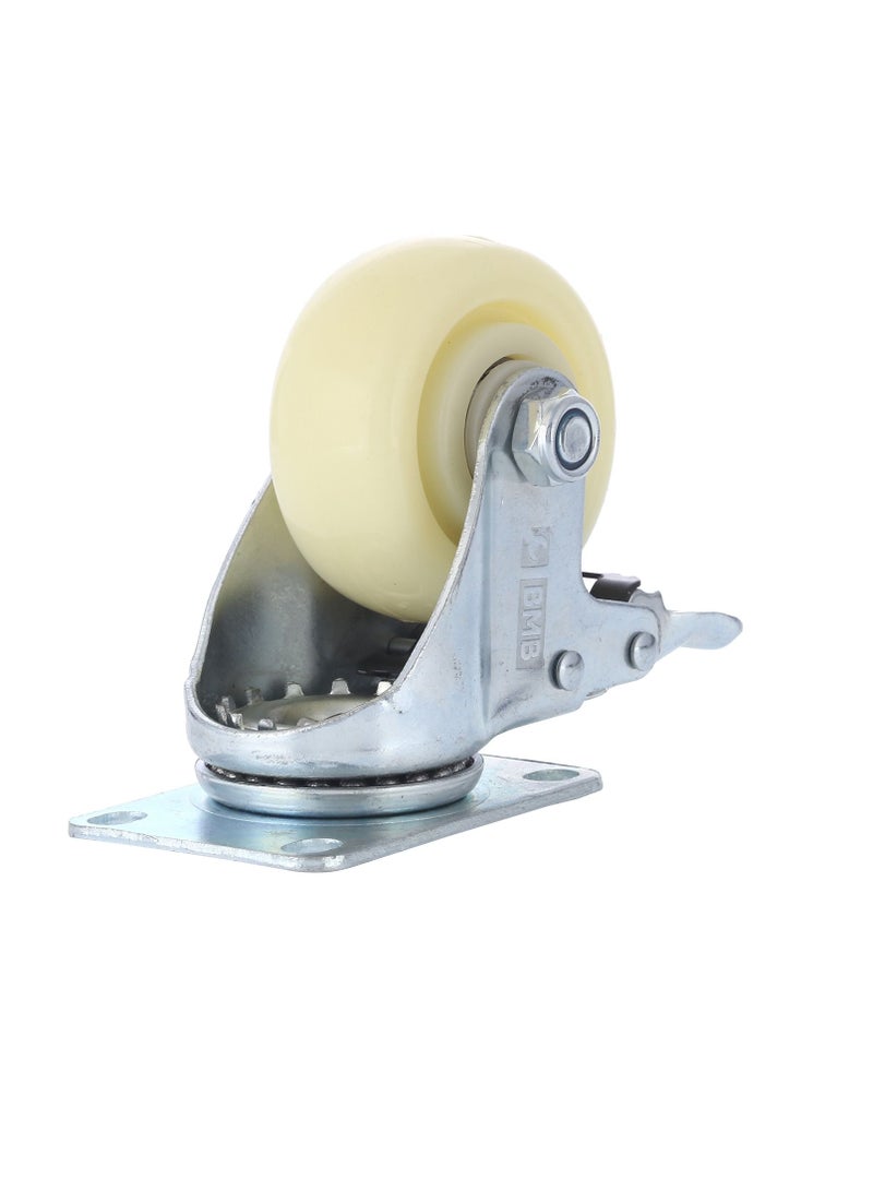 BMB tools 2-Piece 125mm White PP Medium Duty Caster Double Ball Bearing - Swivel with Brake - Plate - Image 3