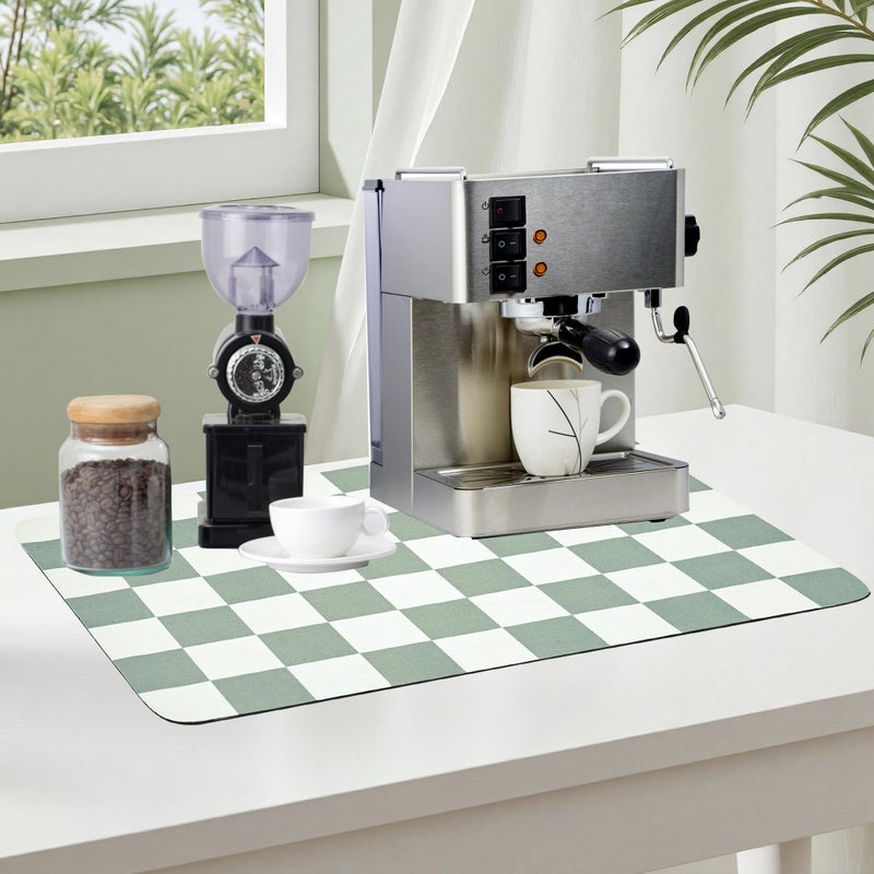 FUULOXE Coffee Mat Checkered Dish Drying Pad for Kitchen Pet Placemat Absorbent Quick Dry Washable Anti-slip Rubber Backed Mats for Kitchen Counter Coffee Bar Bathroom Bedroom 12" x 19" - Image 1
