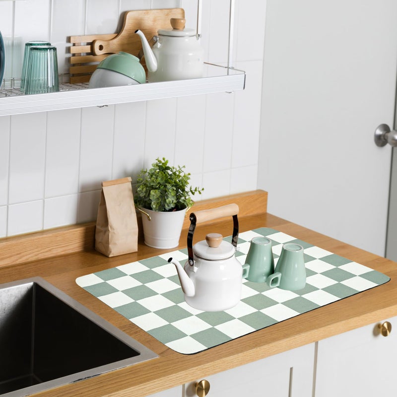 FUULOXE Coffee Mat Checkered Dish Drying Pad for Kitchen Pet Placemat Absorbent Quick Dry Washable Anti-slip Rubber Backed Mats for Kitchen Counter Coffee Bar Bathroom Bedroom 12" x 19" - Image 4