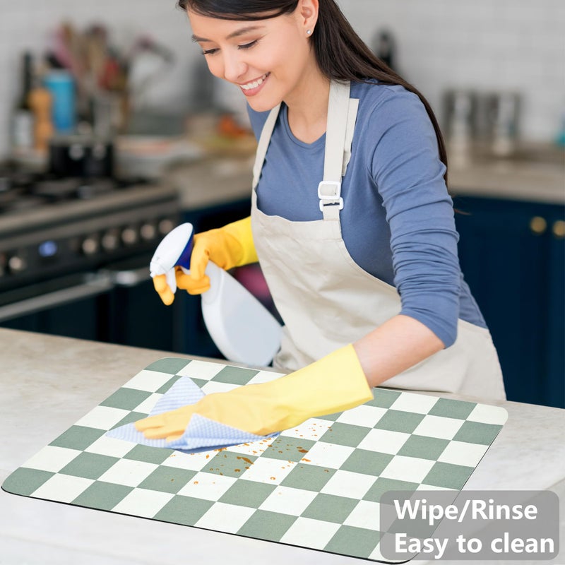 FUULOXE Coffee Mat Checkered Dish Drying Pad for Kitchen Pet Placemat Absorbent Quick Dry Washable Anti-slip Rubber Backed Mats for Kitchen Counter Coffee Bar Bathroom Bedroom 12" x 19" - Image 3