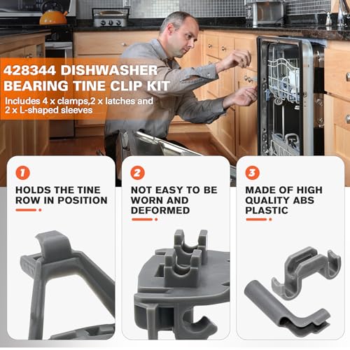 Beaquicy 00428344 428344 Dishwasher Bearing Lower Rack Flip Tine Clip Kit Fit for Bosch Thermador Kenmore Dishwasher, Replaces 428344 418499 420199 00418499 00420199 1999096, 180 DAYS WARRAMTY by Beaquicy - Image 2