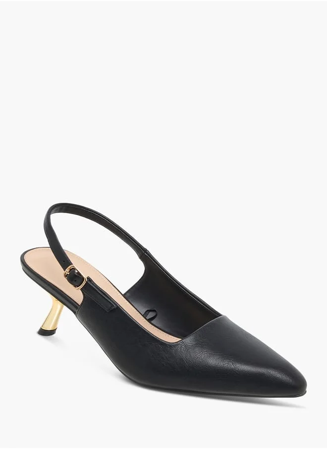 Flora Bella By Shoexpress Women's Solid Slingback Sandals with Buckle Closure and Kitten Heels