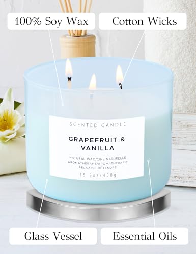 T H Grapefruit Vanilla 3-Wick Scented Soy Candle, 15.8 oz - Aromatherapy Citrus & Vanilla Candle, Long-Lasting Clean Burn, Strong Throw - Image 5
