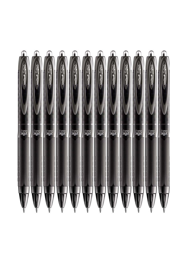 Uniball قلم جل سيجنو قابل للسحب مكون من 12 قطعة، حبر أسود برأس 0.7 ملم - Image 1