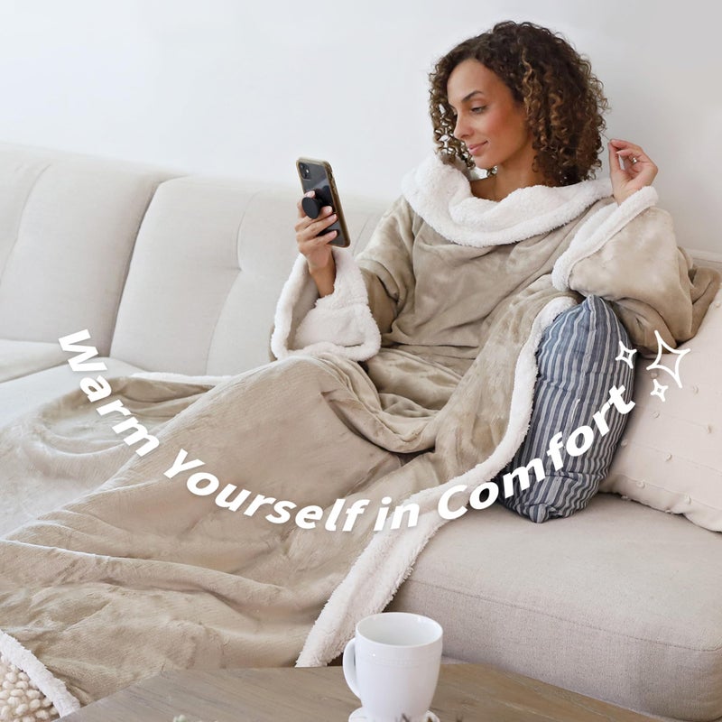 Catalonia Sherpa Wearable Blanket with Sleeves Arms, Comfy Sleeved TV Wrap Blanket, Large Snuggly Throw for Women and Men, Gift for Her - Image 4