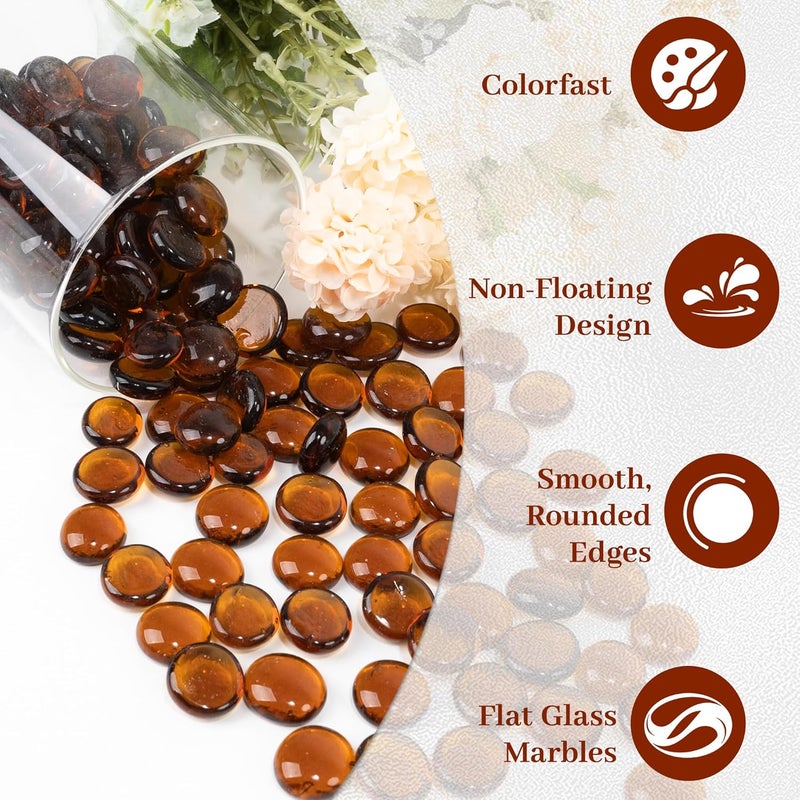 Foncomy Brown Flat Glass Marbles, 0.97 lb Transparent Vase Filler Pebbles Gems, Decorative Glass Beads for Vases, Crafts, Floral, Mancala Stones, Aquarium Rocks for Fish Tank, Approx.0.6"-0.8" - Image 3