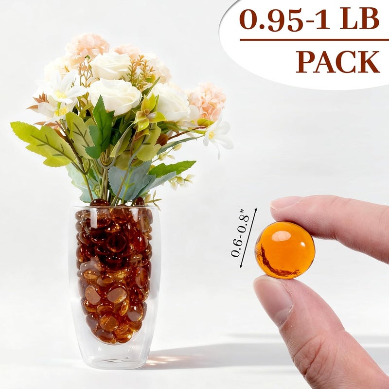 Foncomy Brown Flat Glass Marbles, 0.97 lb Transparent Vase Filler Pebbles Gems, Decorative Glass Beads for Vases, Crafts, Floral, Mancala Stones, Aquarium Rocks for Fish Tank, Approx.0.6"-0.8" - Image 2