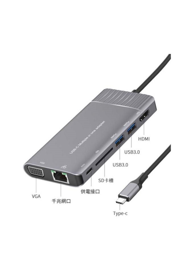 NTECH 8in1 Type C Multi Function Dock Station Ethernet VGA SD Card Dual USB 3.0 Ports HDMI Audio PD - Image 3