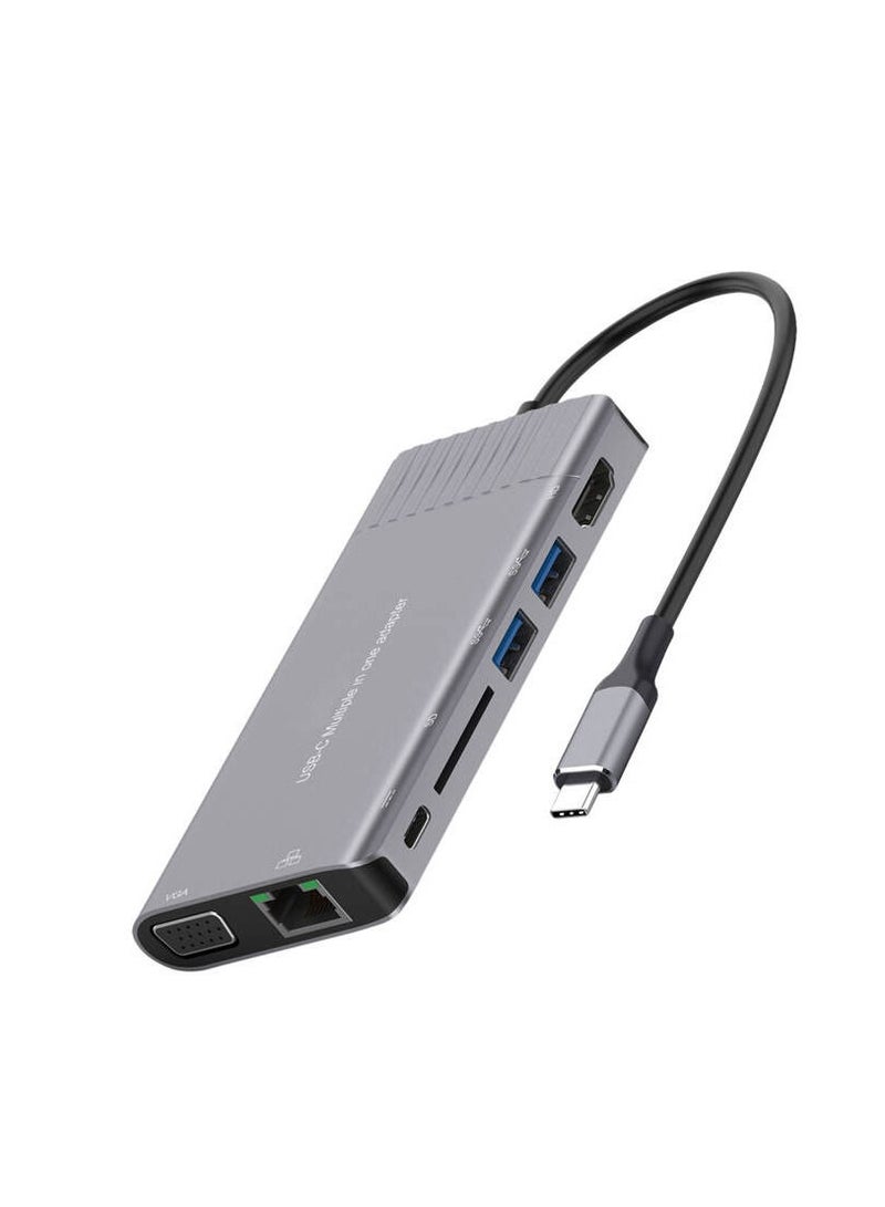 NTECH 8in1 Type C Multi Function Dock Station Ethernet VGA SD Card Dual USB 3.0 Ports HDMI Audio PD - Image 1
