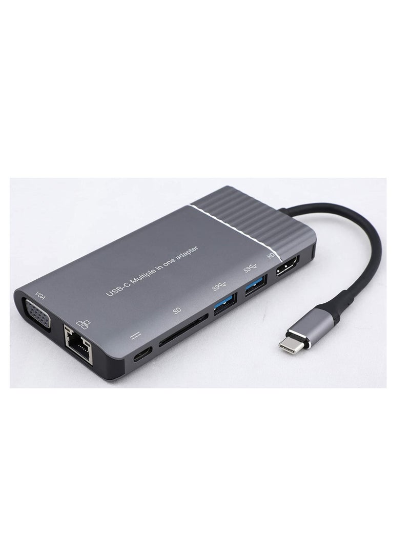 NTECH 8in1 Type C Multi Function Dock Station Ethernet VGA SD Card Dual USB 3.0 Ports HDMI Audio PD - Image 5