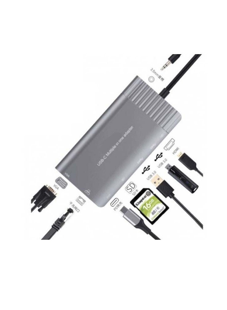 NTECH 8in1 Type C Multi Function Dock Station Ethernet VGA SD Card Dual USB 3.0 Ports HDMI Audio PD - Image 2