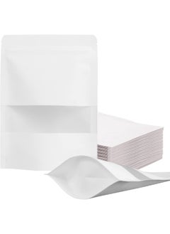 WAOKN 50 PCS Kraft Paper Stand Up Food Bags, Kraft Paper Food Storage Pouches, Reusable Ziplock Seal Bags, White Kraft Paper Food Packing Bag with Transparent Window, 18x26 cm  - Image 2