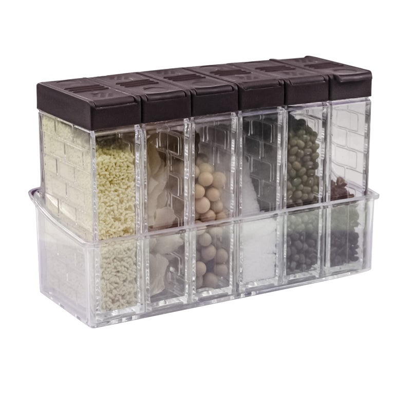 Jucaifu 6 Pcs Spice Shaker Jars Salt and Pepper Shakers Plastic Spice Dispenser Salt Shakers Seasoning Shaker Box Condiment Set spice containers Brown