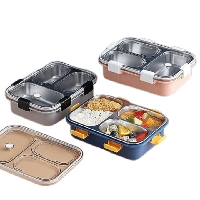 ADULT STAINLESS STEEL 3 COMPARTMENT INSULATED LUNCH BOX PACK OF 1 MULTI COLOR