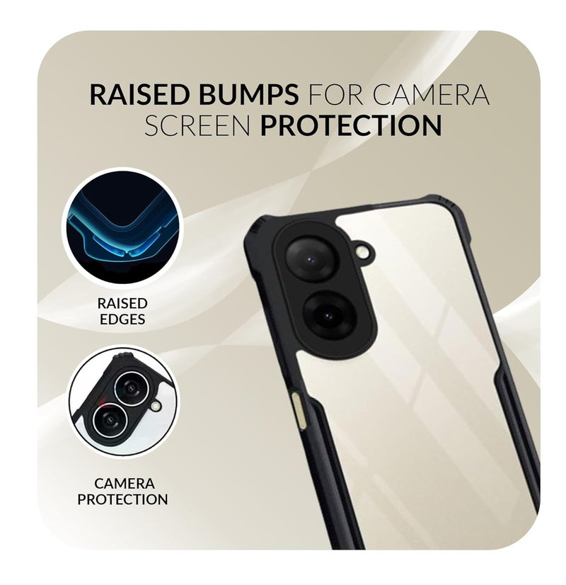 ShieldTech Back Cover Case + Screen Protector for Redmi A5 | Transparent & Black Mobile Phone Back Case Cover for Redmi A 5 | Camera Protection | Redmi A5 4G TPU & PC Black Back Cover Case - Image 3