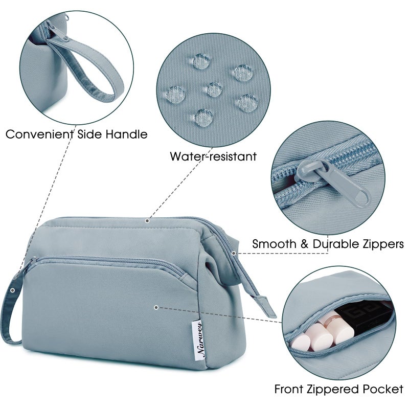 Narwey Wide-open Makeup Bag Women Make up Bag Travel Cosmetic Bag Organizer Toiletry Bag for Cosmetics Toiletries Accessories (Greyish Blue) - Image 5