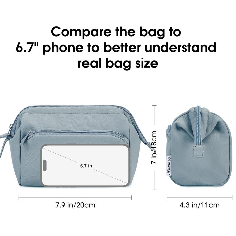 Narwey Wide-open Makeup Bag Women Make up Bag Travel Cosmetic Bag Organizer Toiletry Bag for Cosmetics Toiletries Accessories (Greyish Blue) - Image 4