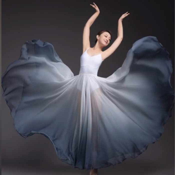 ORIDOOR 720 35" Long Women's Fairy Lyrical Dance Skirt Gradient Color Chiffon Swing Skirt Ballet Modren Dance Costume Dancewear Black White â€¦ - Image 2