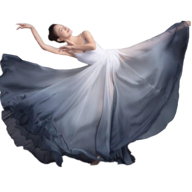 ORIDOOR 720 35" Long Women's Fairy Lyrical Dance Skirt Gradient Color Chiffon Swing Skirt Ballet Modren Dance Costume Dancewear Black White â€¦ - Image 1
