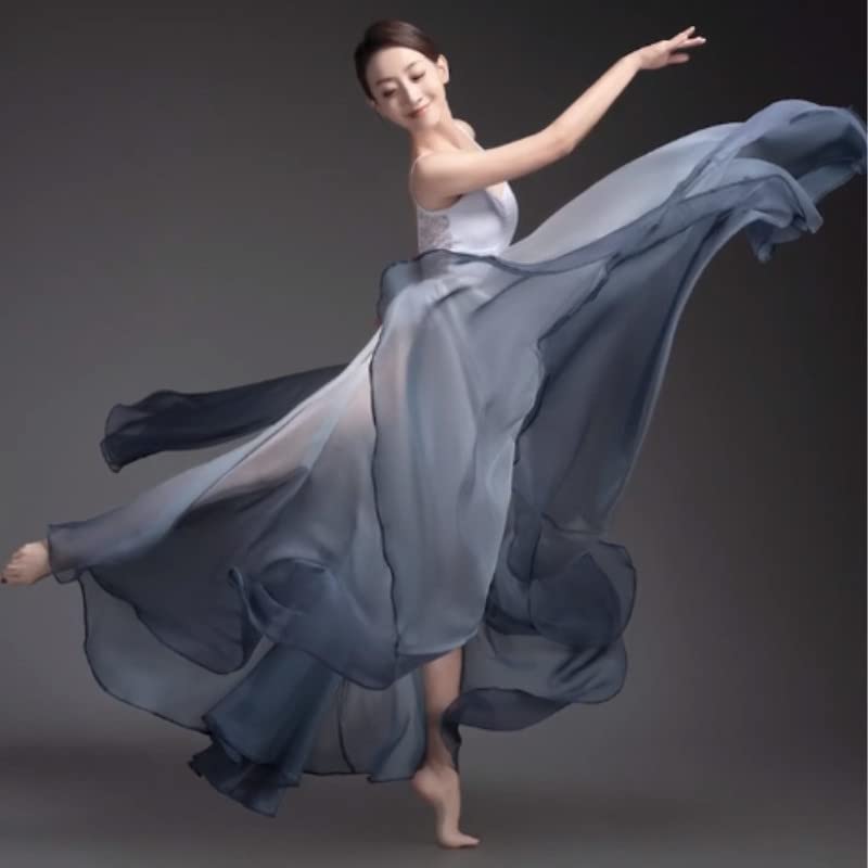 ORIDOOR 720 35" Long Women's Fairy Lyrical Dance Skirt Gradient Color Chiffon Swing Skirt Ballet Modren Dance Costume Dancewear Black White â€¦ - Image 4