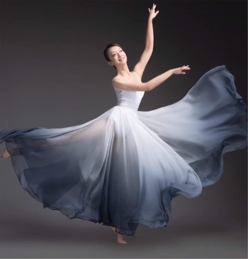 ORIDOOR 720 35" Long Women's Fairy Lyrical Dance Skirt Gradient Color Chiffon Swing Skirt Ballet Modren Dance Costume Dancewear Black White â€¦ - Image 3