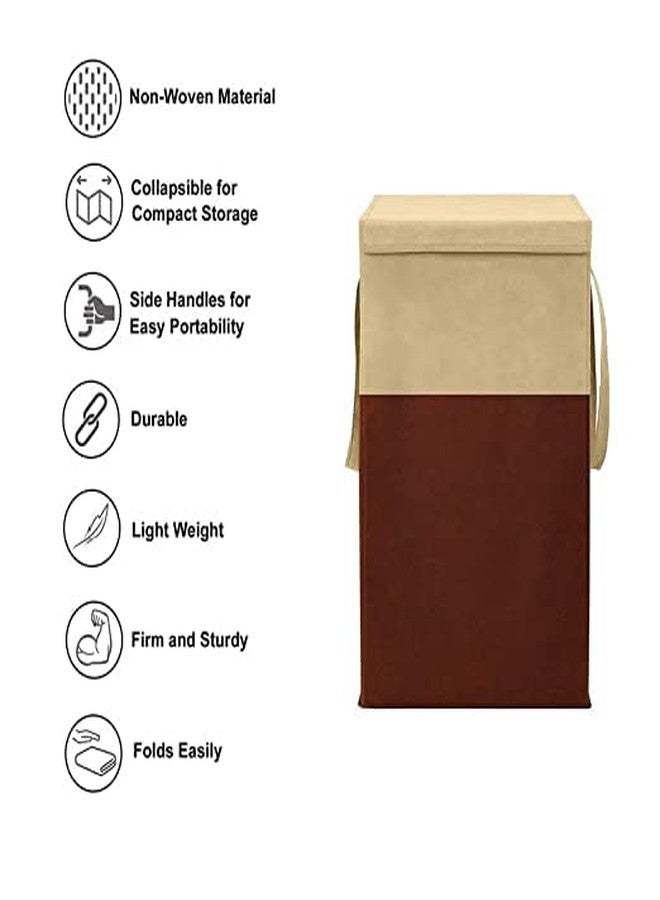 STORE MORE Strap Design 68 L Laundry Basket for Clothes and Toys With Lid & Side Handles Durable Foldable and Collapsible Laundry Storage Bag for Dirty Cloth (Beige & Brown, Pack of 2) - Image 4