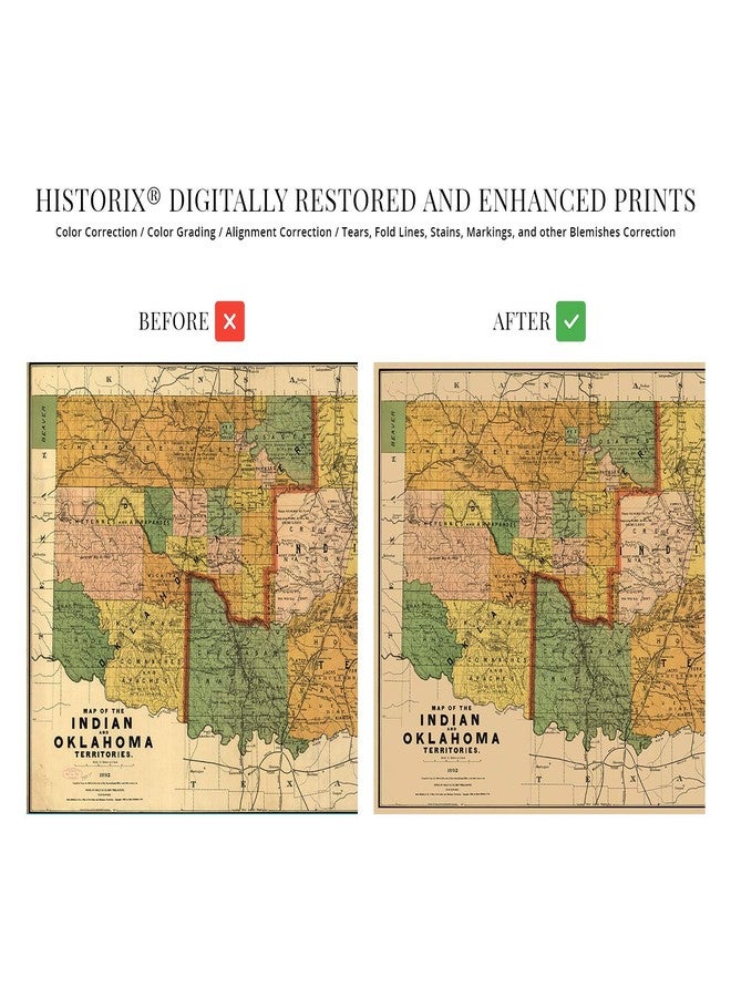 HISTORIX Vintage 1892 Map of Indian & Oklahoma Territories - 18x24 Inch Vintage Map Poster - Image 3