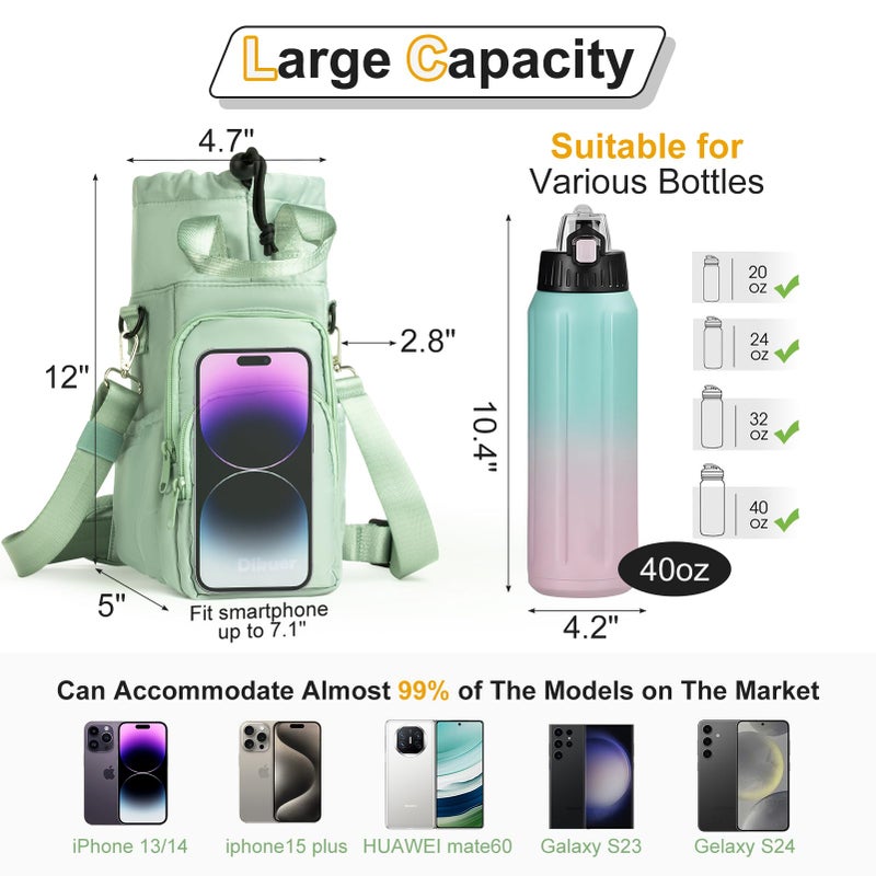 Dikuer Water Bottle Holder with Strap, 4 Big Pockets with Compartment, 24oz/32oz/40oz Crossbody Water Bottle Carrier Bag - Image 2