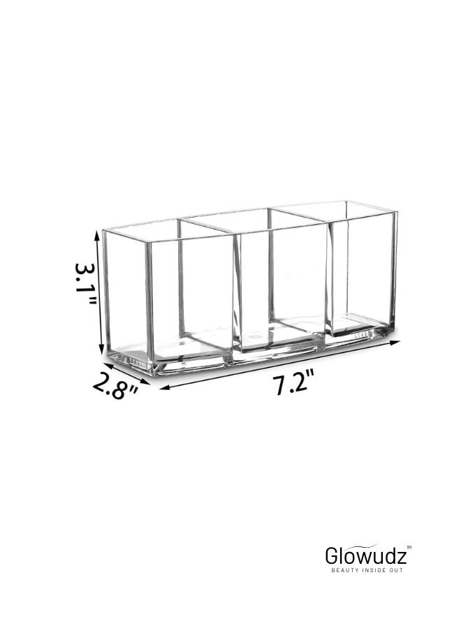 Glowudz Glowudz acrylic makeup brush organizer eyeliners display holder clear cosmetic storage with 3 slots  - Image 3