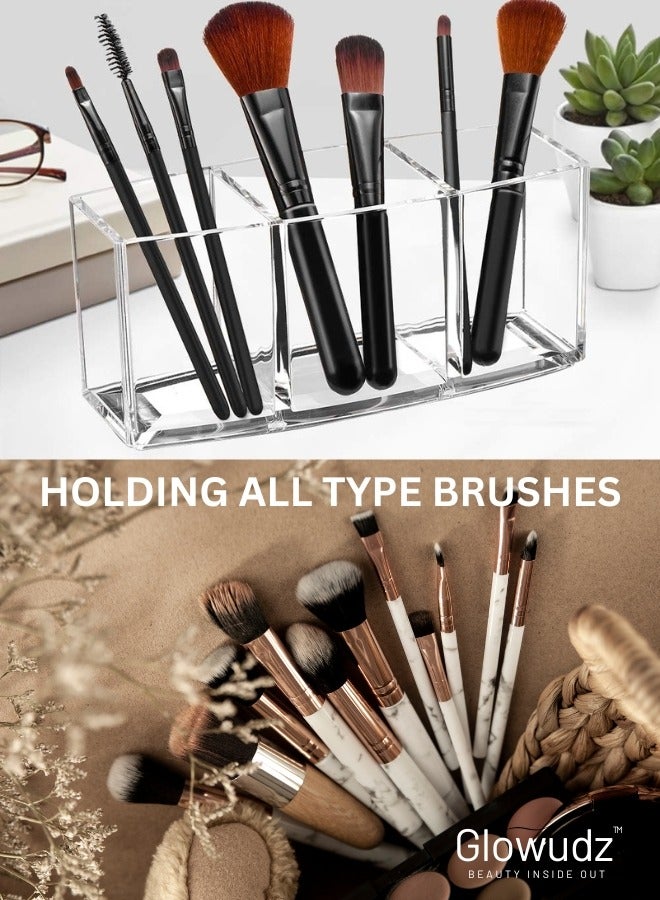 Glowudz Glowudz acrylic makeup brush organizer eyeliners display holder clear cosmetic storage with 3 slots  - Image 4