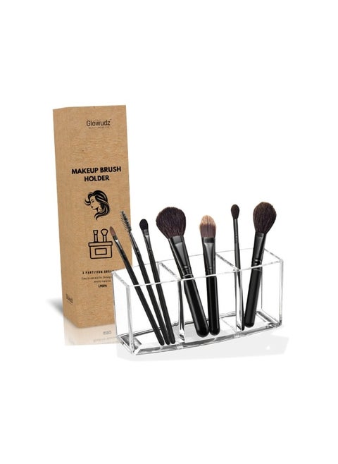 Glowudz acrylic makeup brush organizer eyeliners display holder clear cosmetic storage with 3 slots