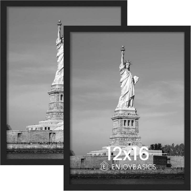 ENJOYBASICS 12x16 Picture Frame, Display Poster 9x12 with Mat or 12 x 16 Without Mat, Wall Gallery Photo Frames, Black, 2 Pack - Image 1