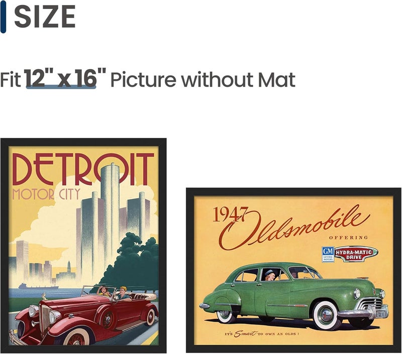 ENJOYBASICS 12x16 Picture Frame, Display Poster 9x12 with Mat or 12 x 16 Without Mat, Wall Gallery Photo Frames, Black, 2 Pack - Image 5